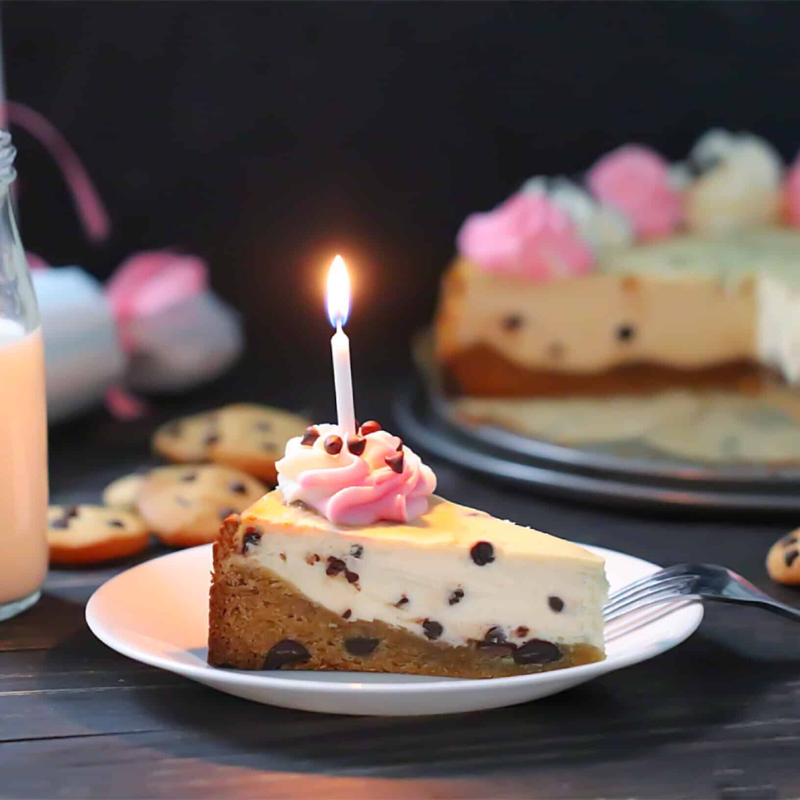 Grain-Free, Dairy-Free Chocolate Chip Cookie Birthday Cheesecake