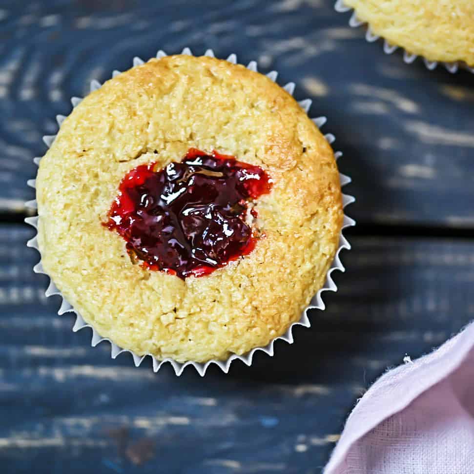 Inside of grain-free muffin with jam