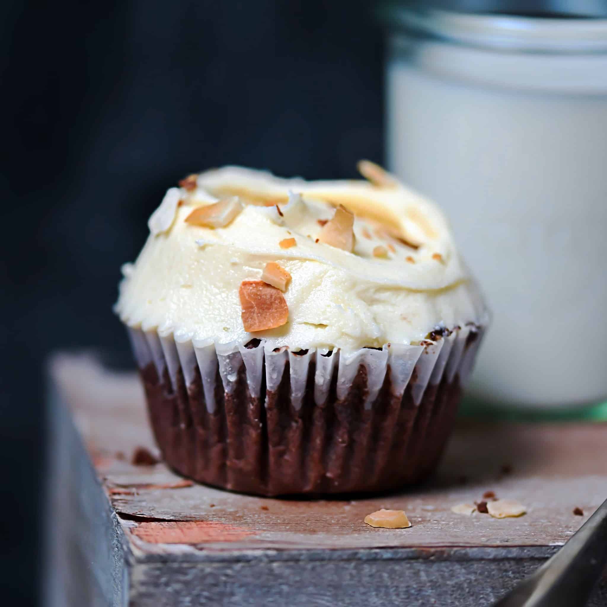 Frosted gluten-free, low-carb coconut cupcake