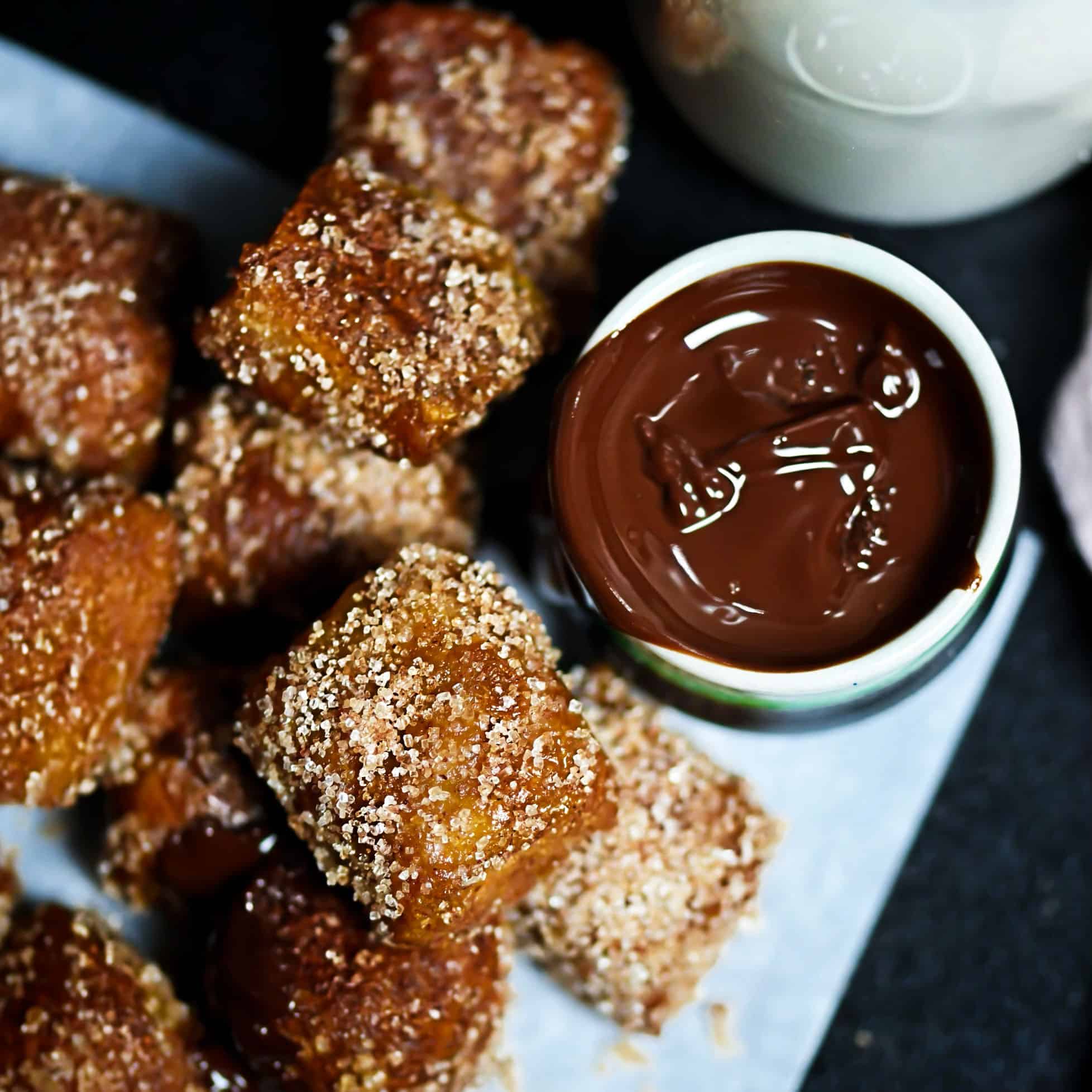 Cinnamon Sugar Soft Pretzel Bites With Chocolate