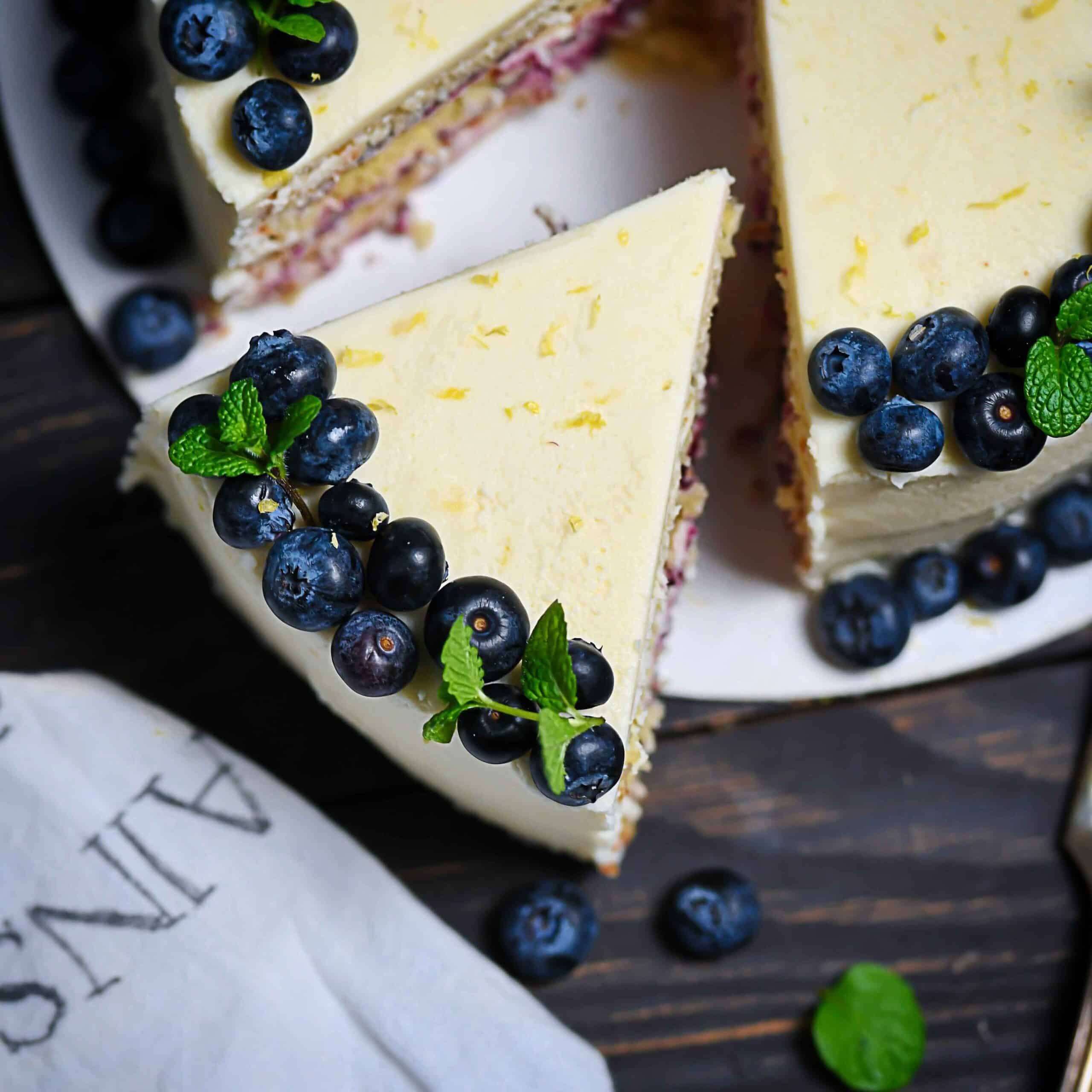 Overhead photo dairy-free lemon birthday cake