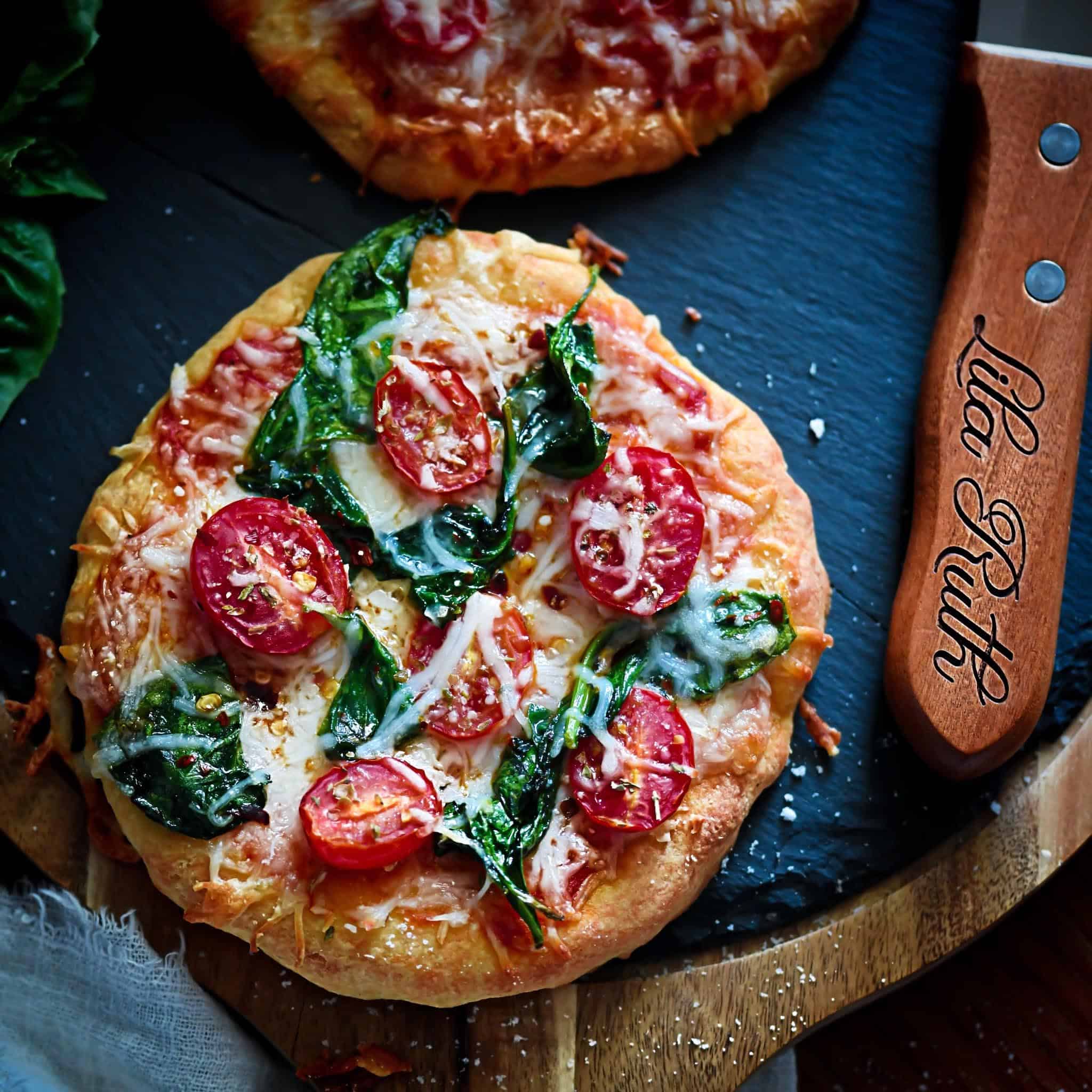 gluten-free, low-carb pizza with spinach