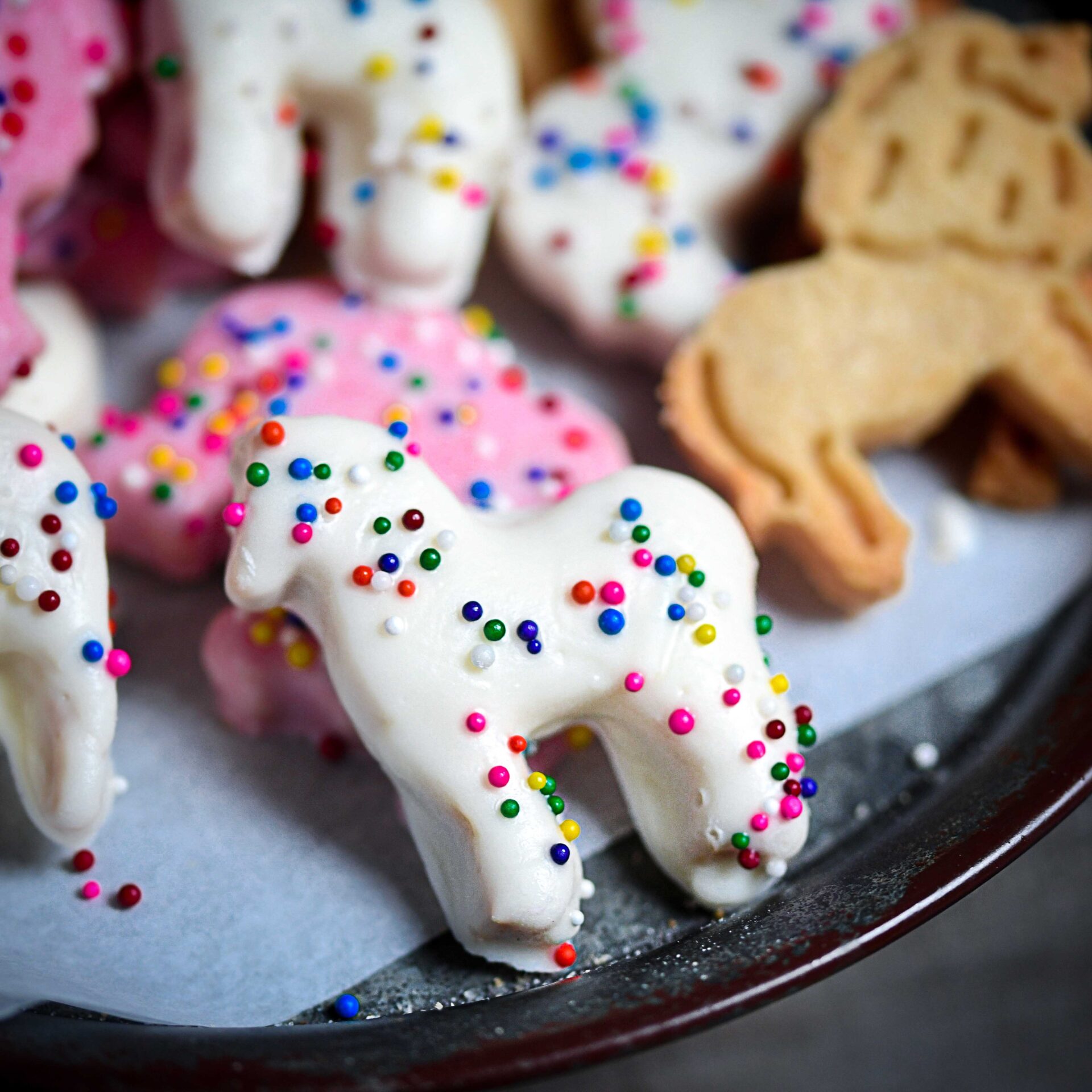 Pink and White Grain-Free Iced Animal Cookies 